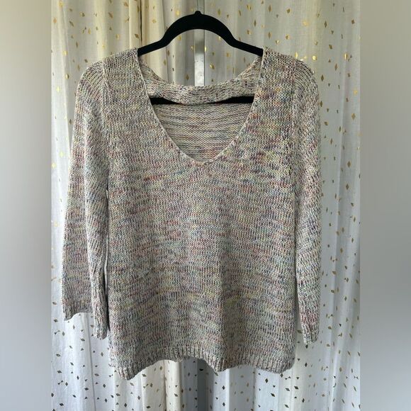 Loft Confetti Rainbow Knit Stocking Stitch Quarter Sleeve Side Slits Sweater M - Picture 4 of 7